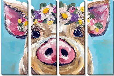 Модульная картина Поросенок с венком из ромашек