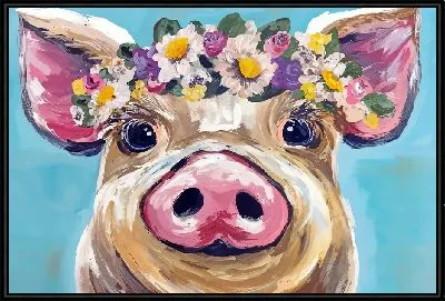 Поросенок с венком из ромашек