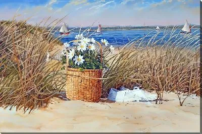 Картина маслом Букет ромашек на пляже