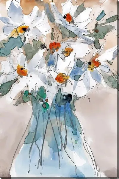 Картина маслом Букет ромашек в акварельной технике