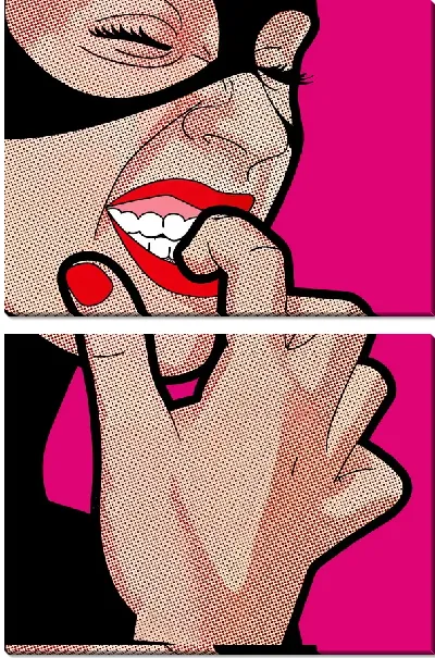 Модульная картина Женщина-кошка прикусывает палец