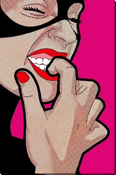 Картина маслом Женщина-кошка прикусывает палец