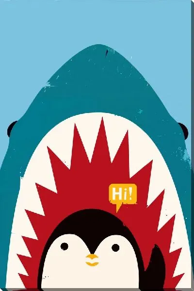 Картина маслом Акула с зубами и пингвин