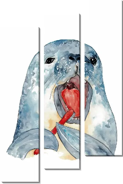 Модульная картина Морской котик чистит зубы