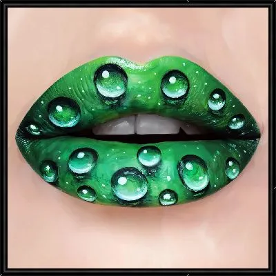 Капли воды на зеленых губах