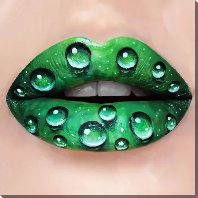 Капли воды на зеленых губах