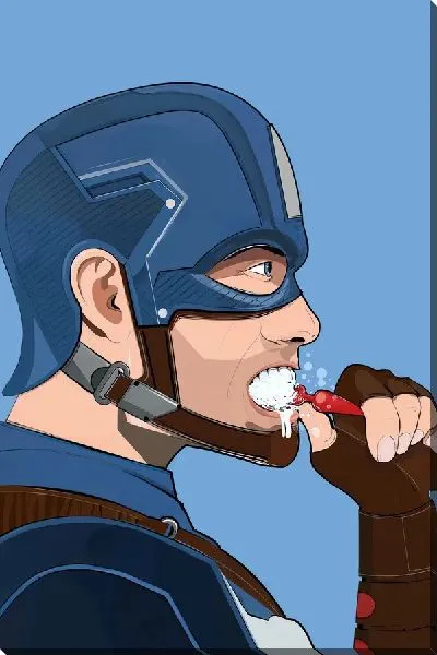 Картина маслом Капитан Америка чистит зубы