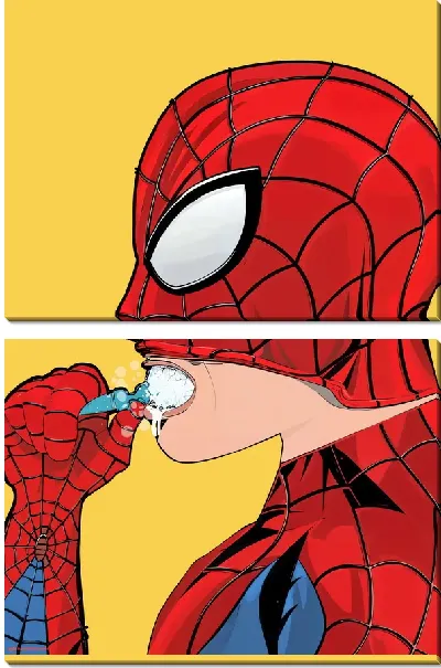 Модульная картина Человек-паук чистит зубы