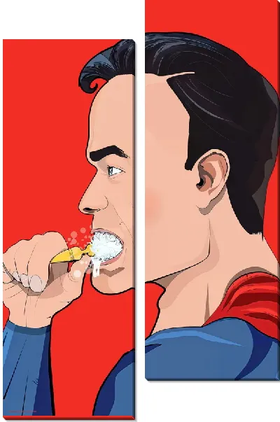 Модульная картина Супермен чистит зубы