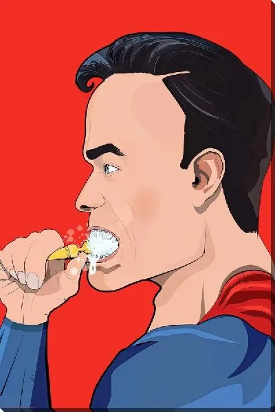 Картина маслом Супермен чистит зубы