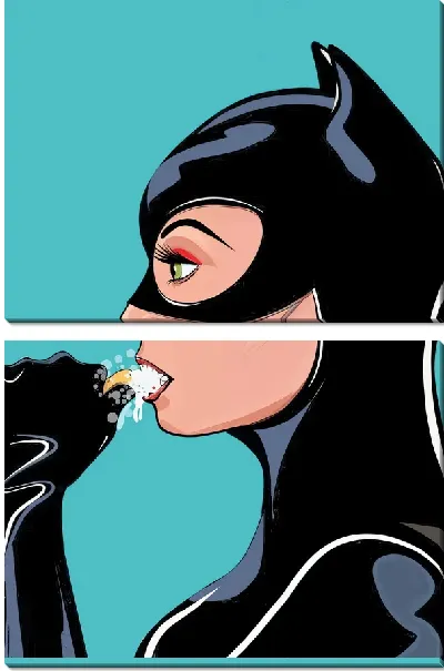 Модульная картина Женщина-кошка утром чистит зубы