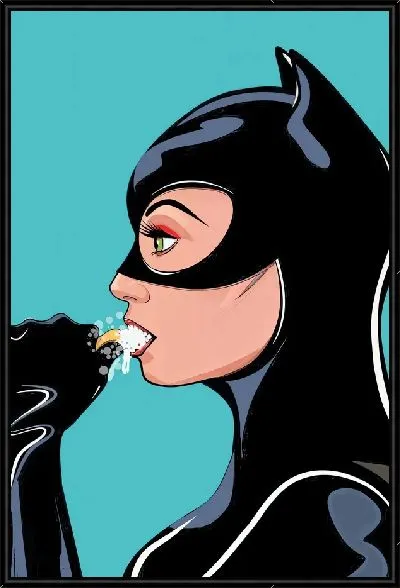 Картина Женщина-кошка утром чистит зубы