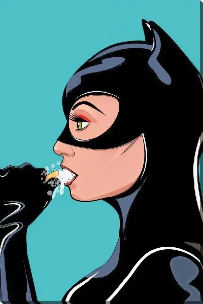 Картина маслом Женщина-кошка утром чистит зубы