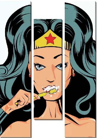 Модульная картина Супер-женщина и чистка зубов