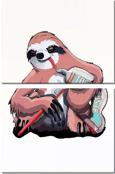 Модульная картина Ленивец чистит зубы