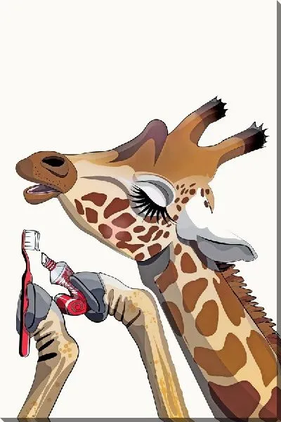 Картина маслом Жираф чистит зубы