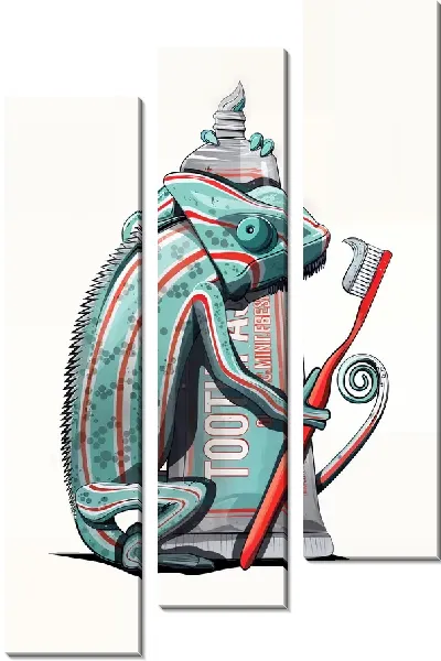 Модульная картина Хамелеон чистит зубы