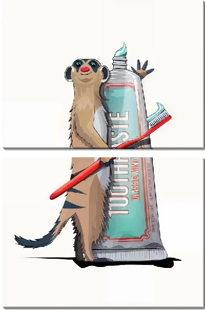 Модульная картина Сурикат чистит зубы