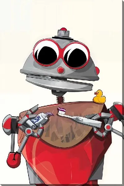 Картина маслом Робот чистит зубы