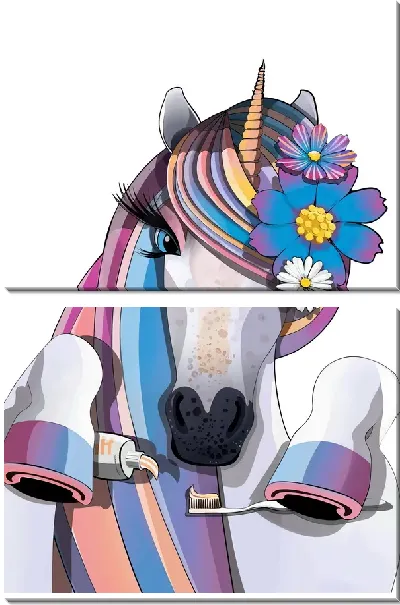 Модульная картина Единорог чистит зубы