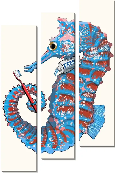 Модульная картина Морской конек чистит зубы
