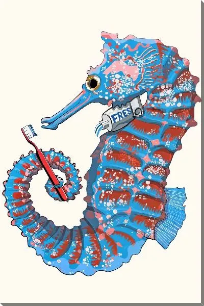 Картина маслом Морской конек чистит зубы