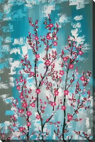 Картина маслом Сакура на фактурном фоне