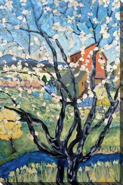 Картина маслом Сакура в деревне