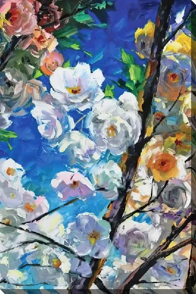 Картина маслом Крупные бутоны сакуры