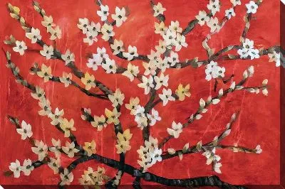 Постер Сакура на красном фоне