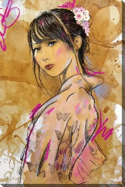 Картина маслом Японка с сакурой