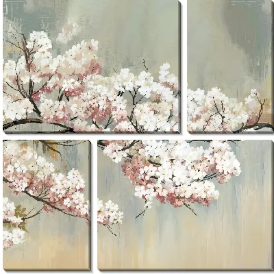 Модульная картина Сакура на бежевом фоне