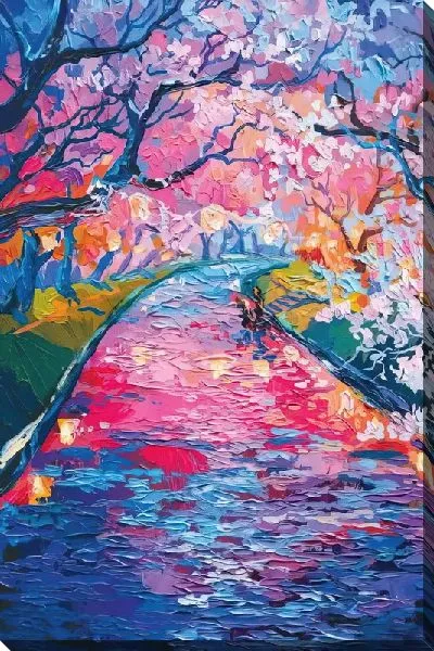 Картина маслом Аллея в парке с сакурой