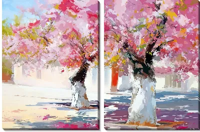 Модульная картина Два дерева сакуры в парке №2