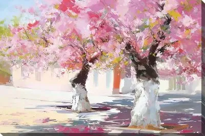 Постер Два дерева сакуры в парке №2