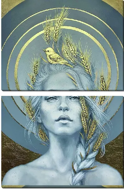 Модульная картина Девушка с колосьями пшеницы