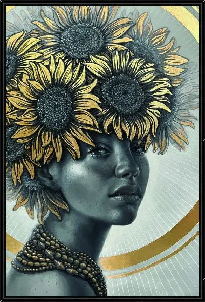 Картина Девушка с золотыми подсолнухами на голове