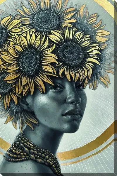 Постер Девушка с золотыми подсолнухами на голове