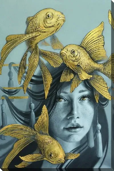 Постер Девушка с золотыми рыбками