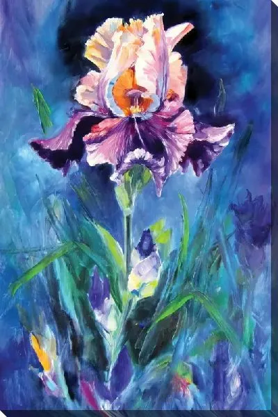 Картина маслом Ирис на синем фоне