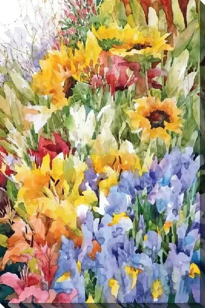 Картина маслом Ирисы и подсолнухи