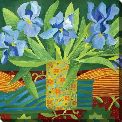 Картина маслом Букет с ирисами в расписной вазе