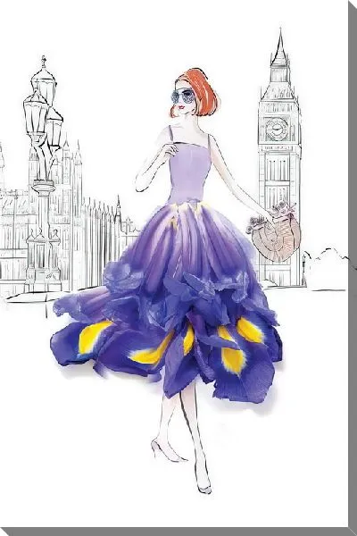 Картина маслом Модница в платье-ирис в Лондоне