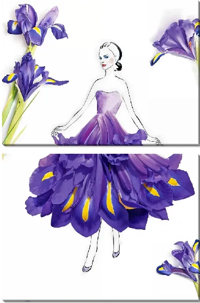 Модульная картина Модница в платье-ирис