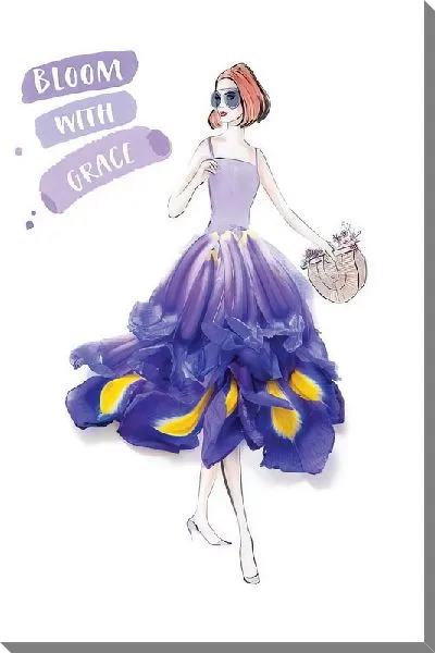 Картина маслом Девушка в платье-ирис и сумкой в руке