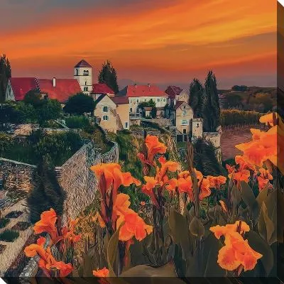 Картина маслом Закат с ирисами