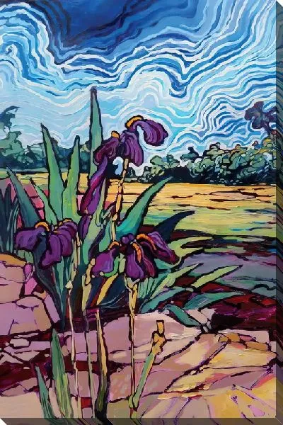 Картина маслом Фиолетовый ирис на камнях