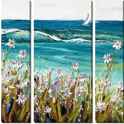 Модульная картина Белые ирисы и волна