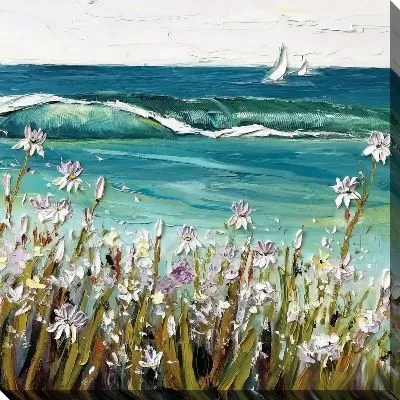 Картина маслом Белые ирисы и волна