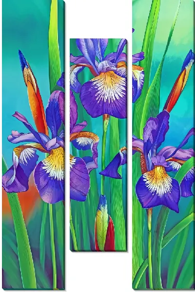 Модульная картина Цветастые ирисы